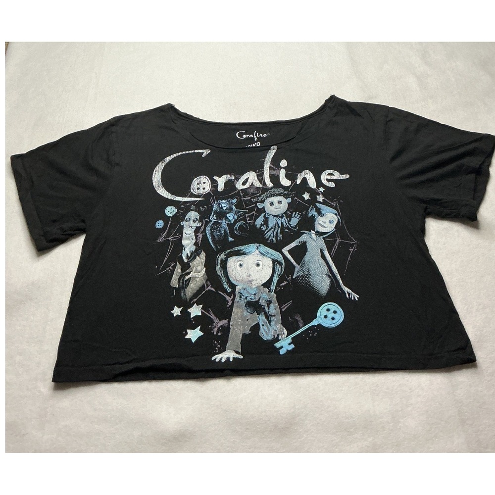 Coraline Laika Hot Topic Black Graphic Crop Top Tee Large
